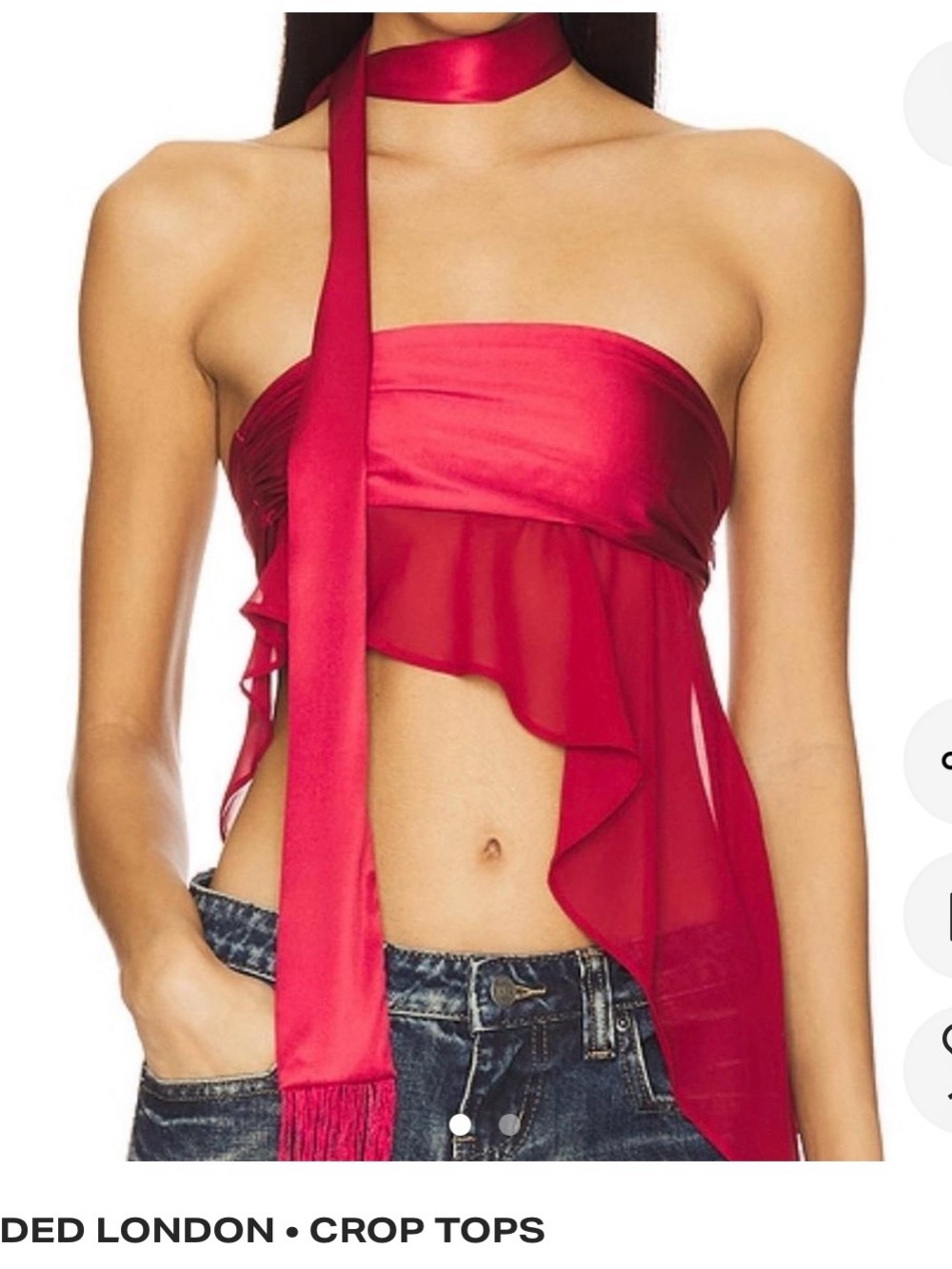 Jaded London Red Strapless Ruffled Chiffon Crop Top with Scarf